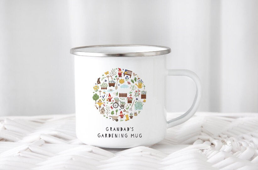 Personalised Gardening Enamel Mug, Gardening Gift