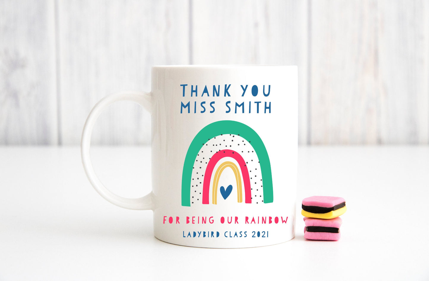 Personalised Rainbow Mug - Teacher Gift - Thank you Present