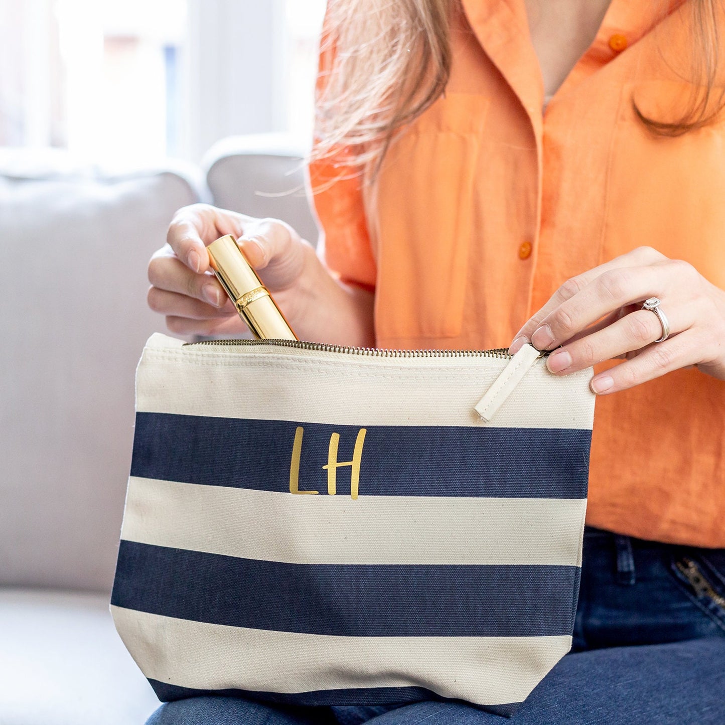 Personalised Make-up Bag - Custom Nautical Striped Canvas Accessory Bag