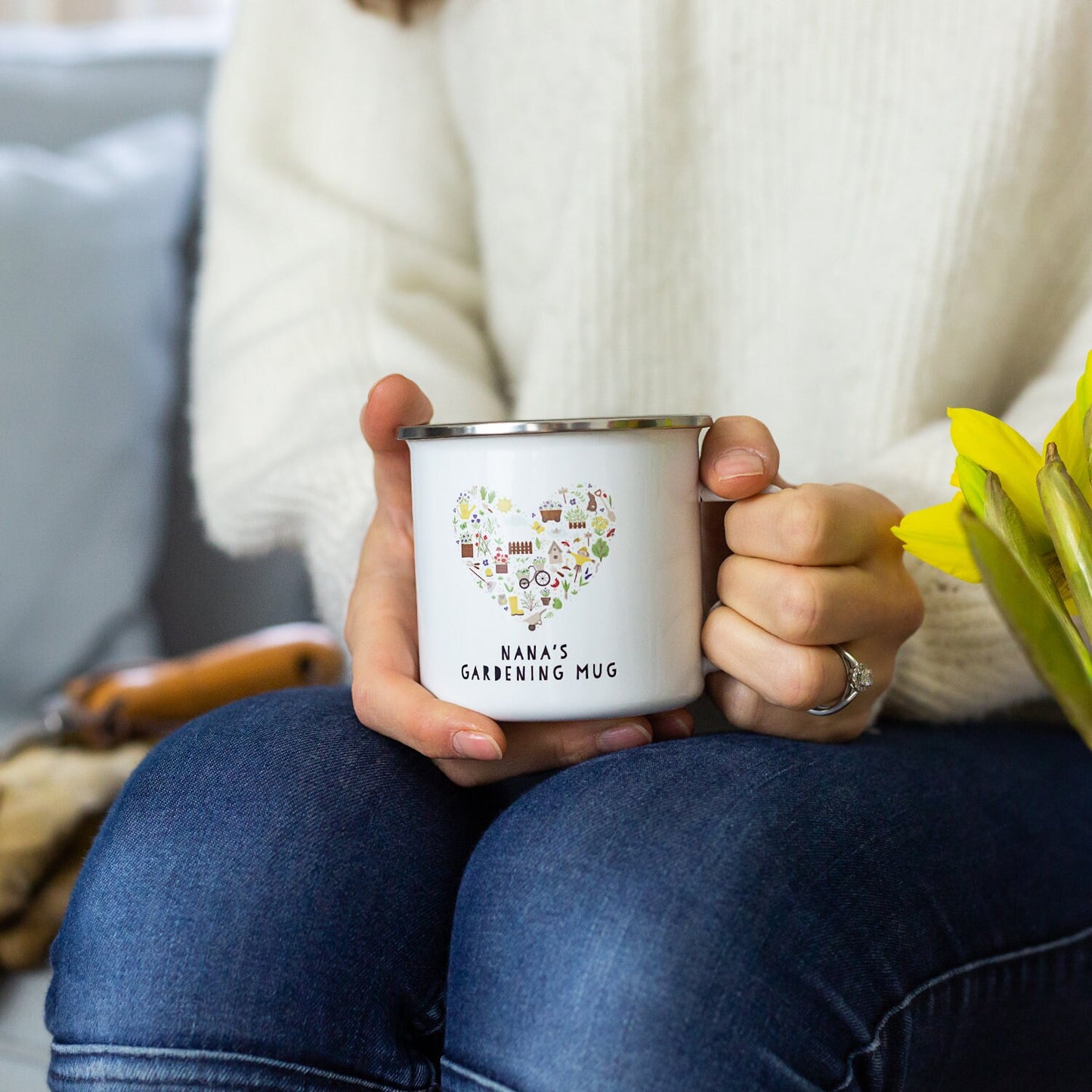 Personalised Gardening Enamel Mug, Gardening Gift