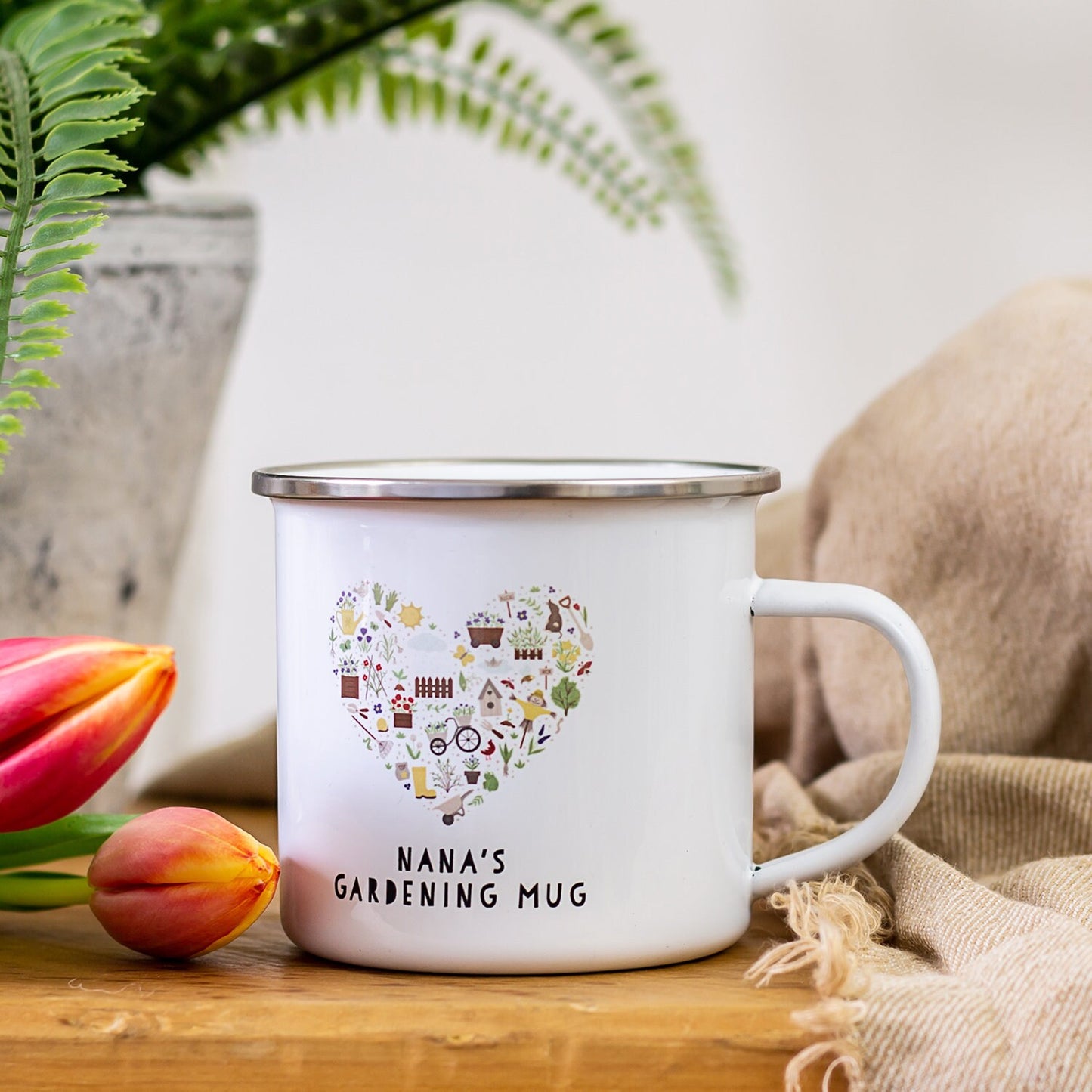 Personalised Gardening Enamel Mug, Gardening Gift