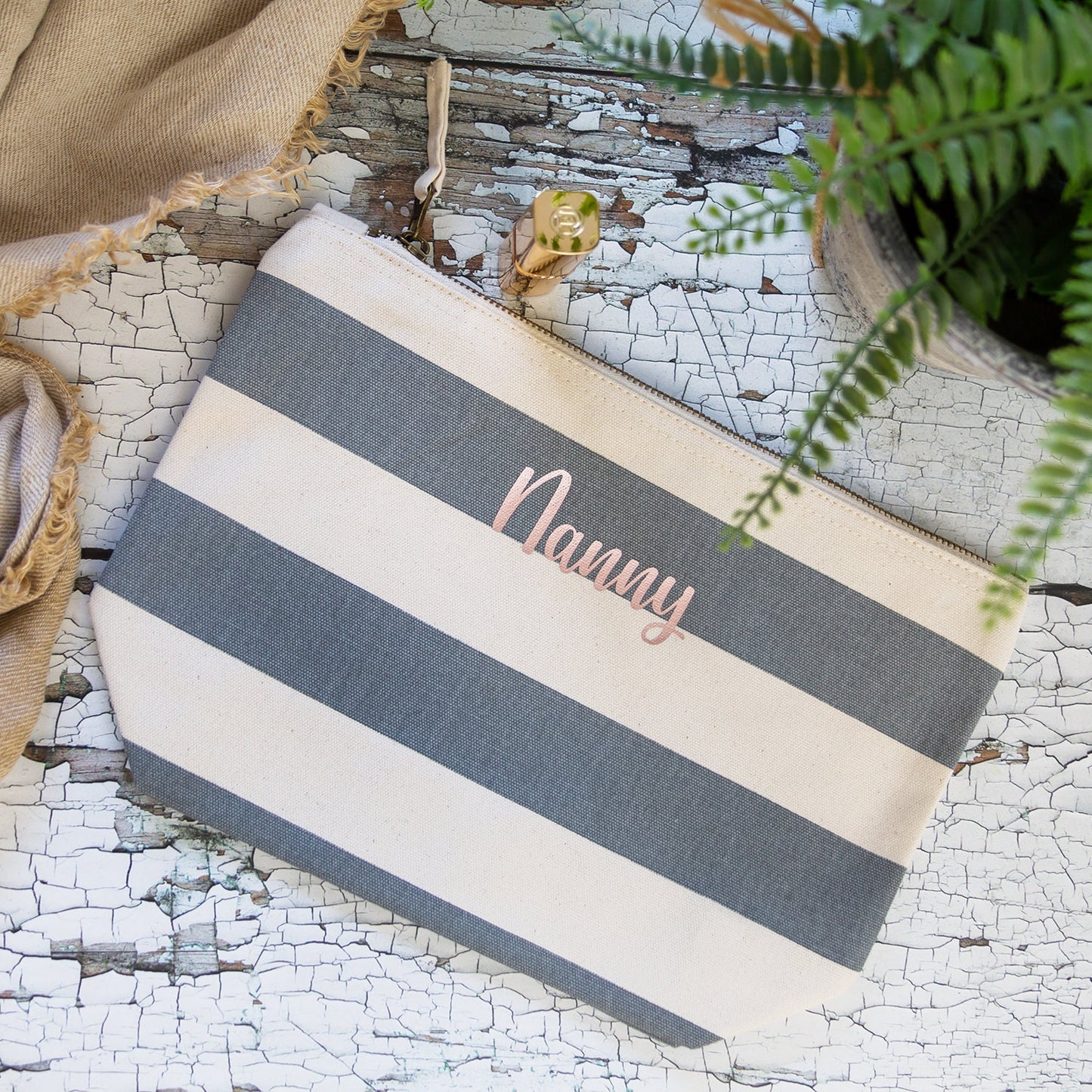 Personalised Make-up Bag - Custom Nautical Striped Canvas Accessory Bag