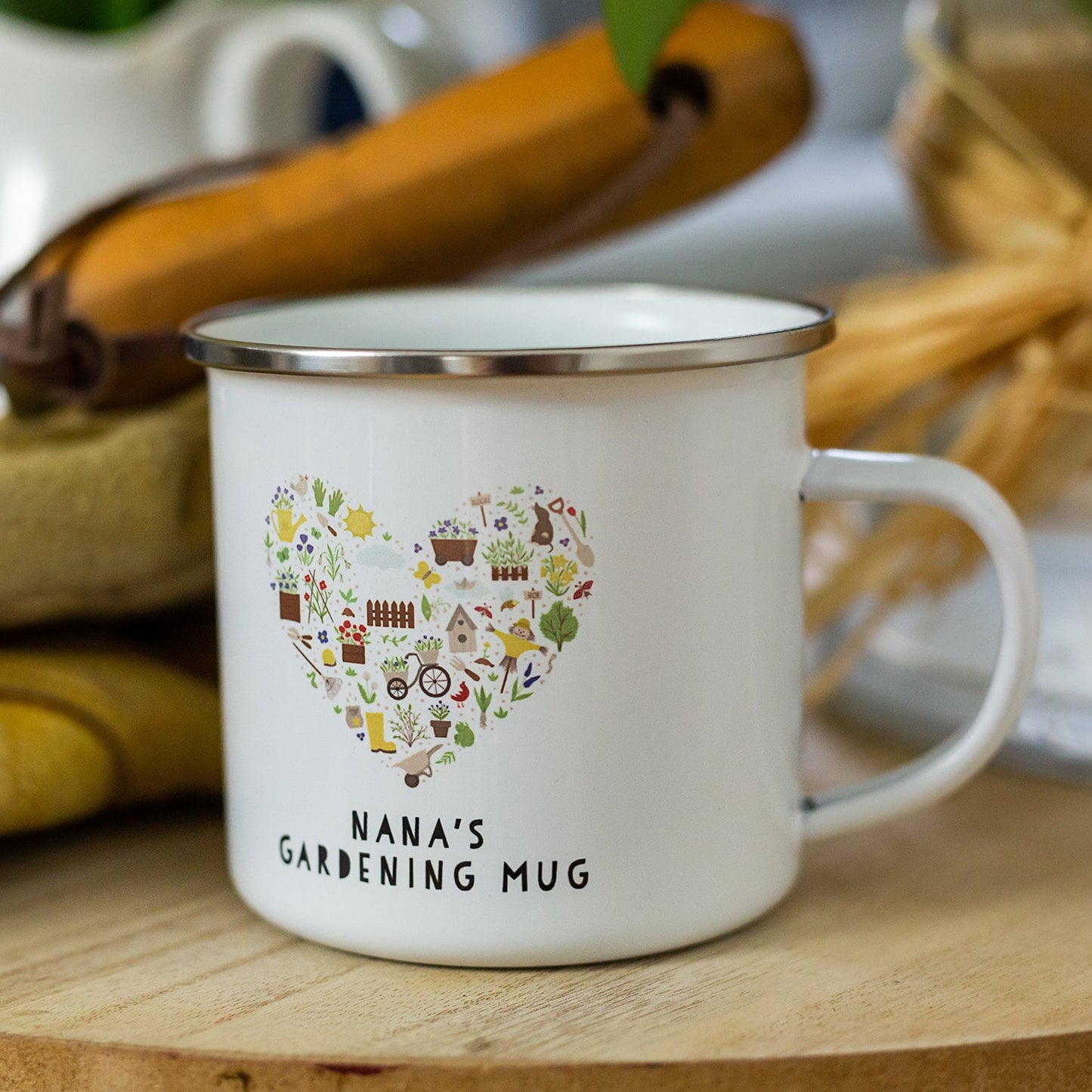 Personalised Gardening Enamel Mug, Gardening Gift