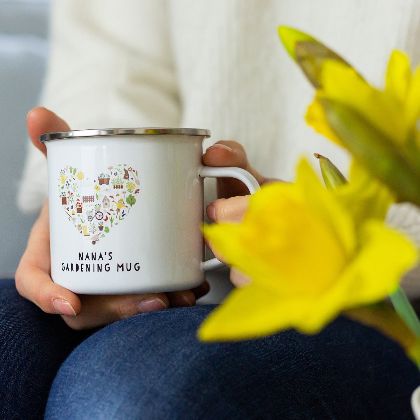 Personalised Gardening Enamel Mug, Gardening Gift