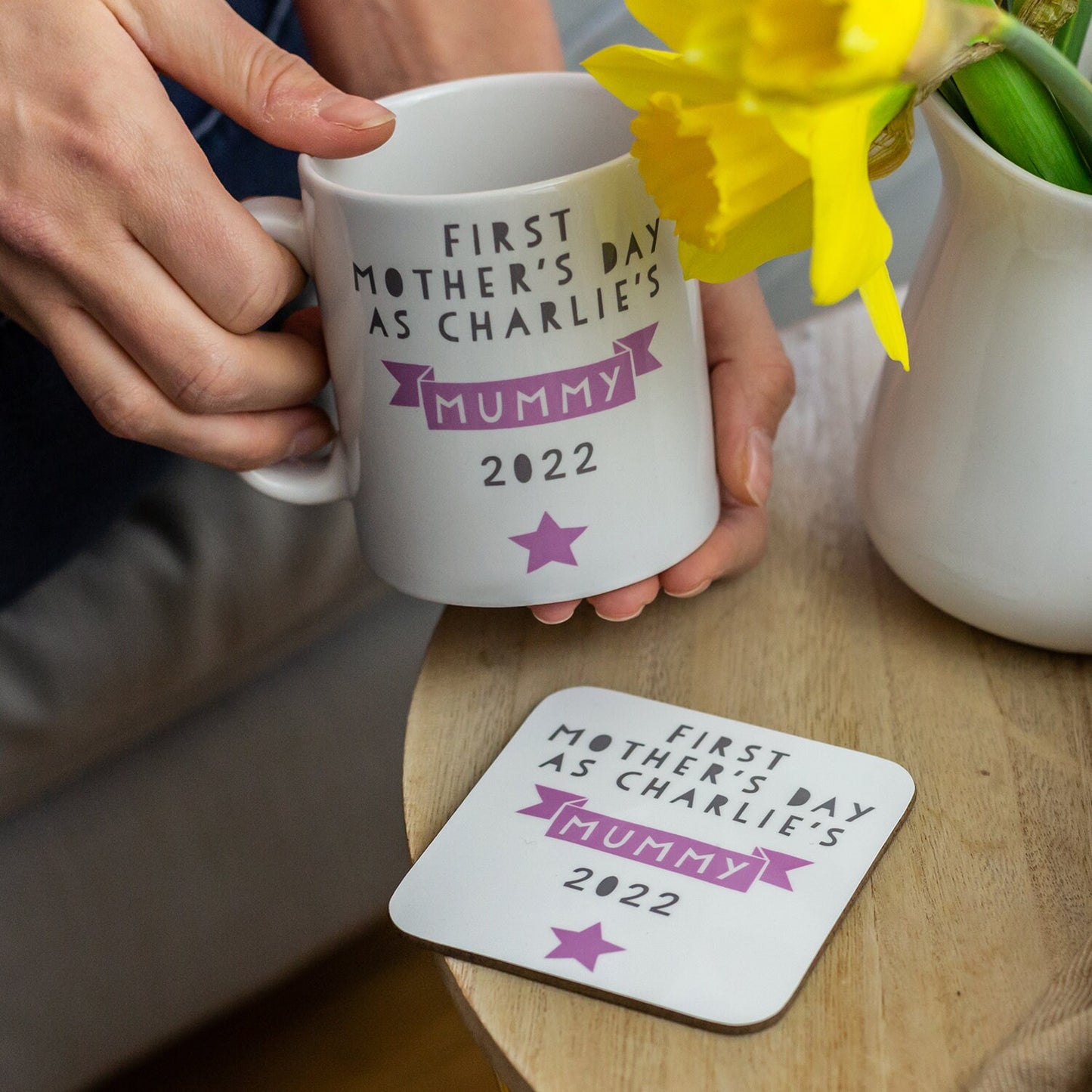 First Mother's Day Personalised Mug, New Mum Cup and Coaster Gift Set