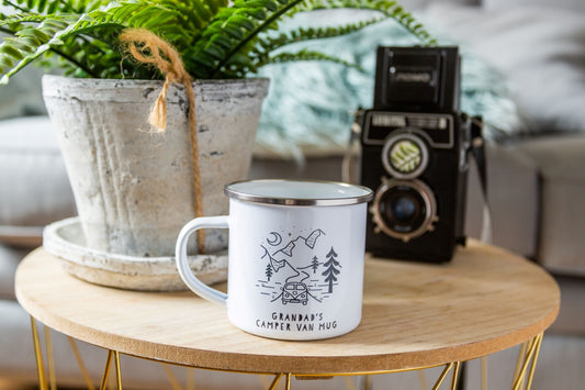 Camper Van Mug, Enamel Mug, Personalised Gift, Gifts for Him, Gifts for Her, Camping